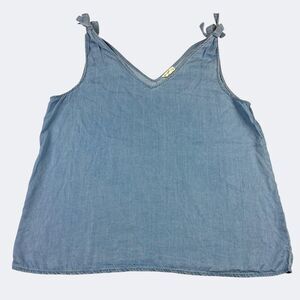 Jane & Delancey Chambray Tank Top Boho Cottagecore Bow Straps Relaxed Fit XL